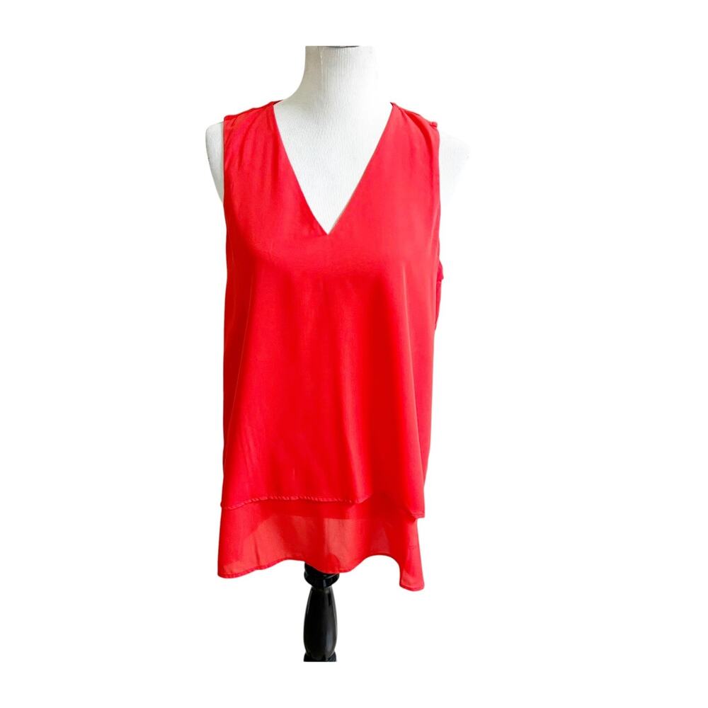 Michael Kors Tunic Top Womens Large Bright Ruby Sleeveless V Neck Office Sleek